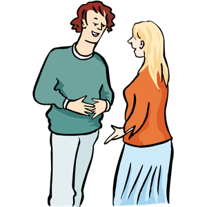 Illustration von einem Mann und einer Frau, die miteinander sprechen.