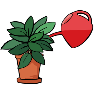 Illustration einer Blume, die gegossen wird.